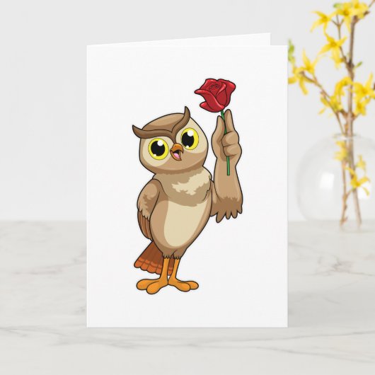 Carte Hibou avec rose (Fleur jaune)