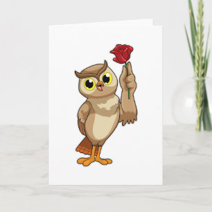 Carte Hibou avec rose