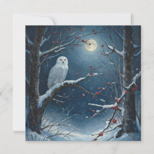 Carte Hibou blanc dans la forêt hivernale sous la pleine