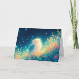 Carte Hibou blanc sous un ciel nocturne étoilé
