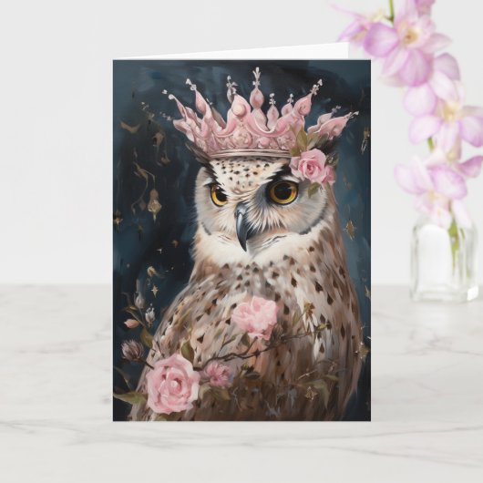 Carte Hibou dans une couronne toutes occasions (Orchidée)