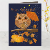 Carte Hibou d'automne et texte personnalisé (Fleur jaune)