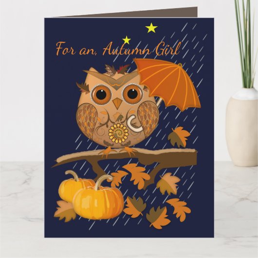 Carte Hibou d'automne et texte personnalisé (Devant)
