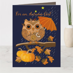 Carte hibou d'automne et texte personnalisé