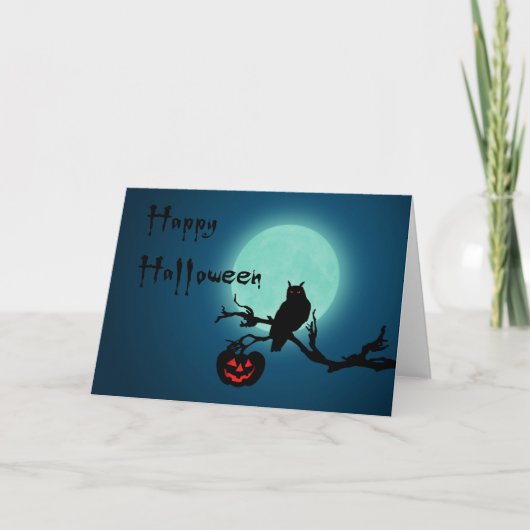 Carte Hibou de citrouille de nuit de Halloween (Devant)
