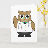 Carte Hibou en médecin avec stéthoscope (Fleur jaune)