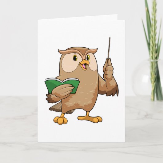Carte Hibou enseignant avec livre et pointeur (Devant)