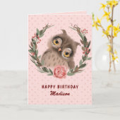 Carte Hibou et couronne de fleurs (Fleur jaune)
