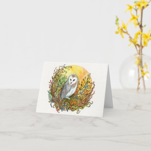 Carte Hibou et lune (Fleur jaune)