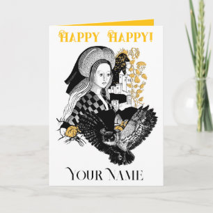 Carte Hibou gothique de nuit et femme