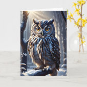 Carte Hibou grand duc magnifique dans la neige sur une b (Fleur jaune)