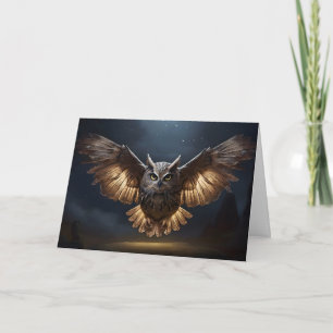 Carte Hibou magnifique volant la nuit, ailes déployées