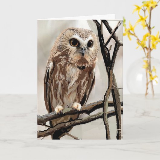 Carte Hibou pensant à vous (Fleur jaune)