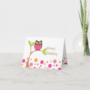Carte Hibou rose lumineux de bébé