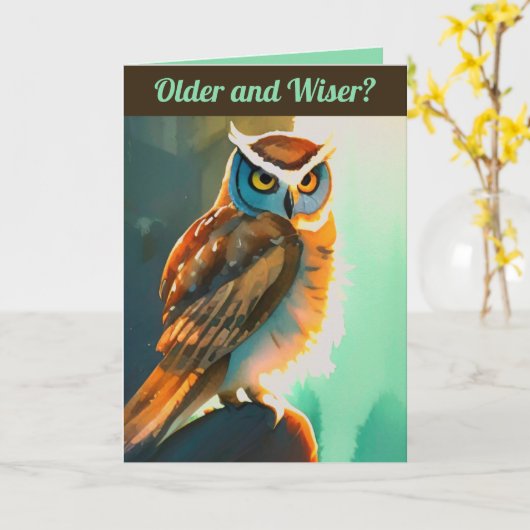 Carte Hibou sage et éditable (Fleur jaune)