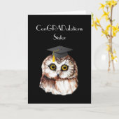 Carte Hibou sage mignon de félicitations d'obtention du (Fleur jaune)