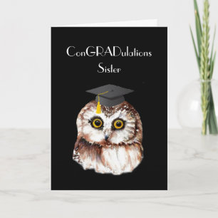 Carte Hibou sage mignon de félicitations d'obtention du