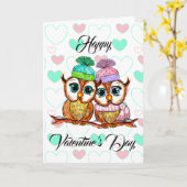 Carte Hiboux à l'aquarelle | Saint-Valentin | Je t'aime (Fleur jaune)