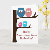 Carte Hiboux d'anniversaire (Fleur jaune)