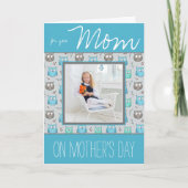 Carte Hiboux gris et bleu avec photo Fête des mères (Devant)