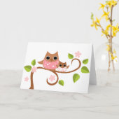 Carte Hiboux maman et bébé (Fleur jaune)