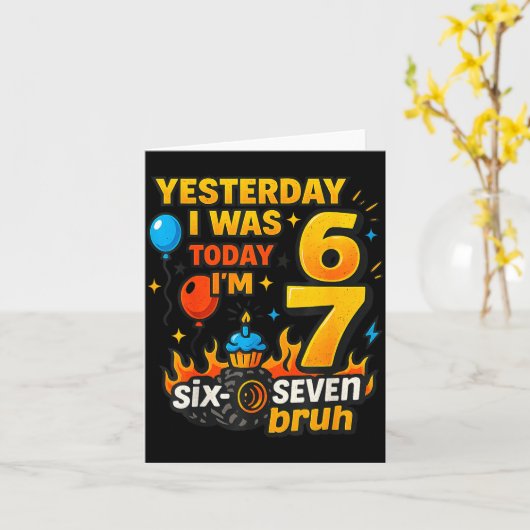 Carte Hier j'avais 6 ans aujourd'hui j'ai 7 ans Six Sept (Fleur jaune)