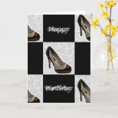 Carte High Heels Joyeux Anniversaire (Fleur jaune)