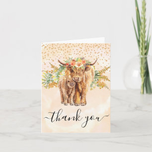 Carte Highland Cow Baby Shower Merci Pêche 