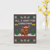 Carte Highland Cow Christmas Ugly Sweater Style Festive  (Fleur jaune)