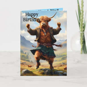 Carte Highland Cow Dancing The Highland Fling, Anniversa