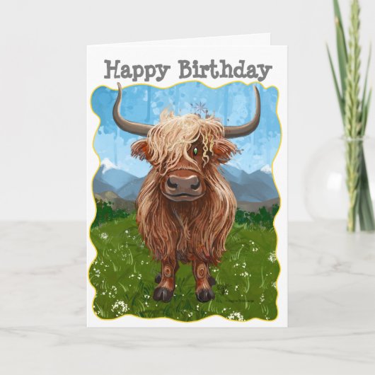 Carte Highland Cow Joyeux anniversaire (Devant)