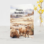 Carte Highland Cow Western Anniversaire (Fleur jaune)