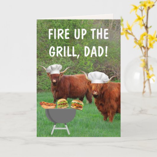 Carte Highland Steer "For Dad" Anniversaire (Fleur jaune)