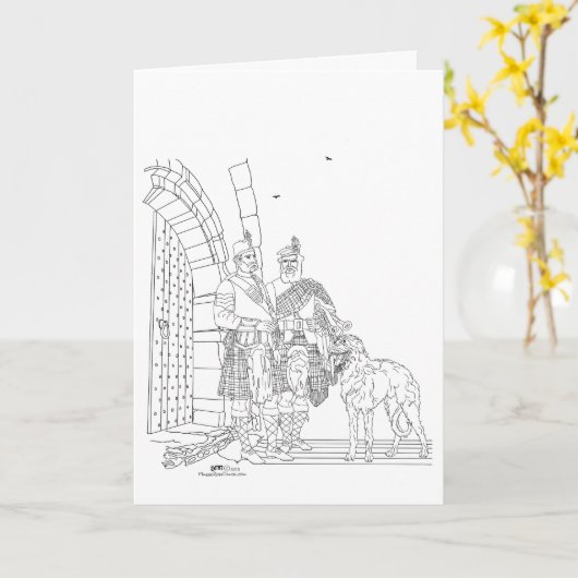 Carte Highlanders avec un Deerhound écossais (Fleur jaune)