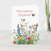 Carte Hija Feliz Cumpleaños Querida Flores Acuarela (Devant)