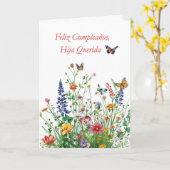 Carte Hija Feliz Cumpleaños Querida Flores Acuarela (Fleur jaune)