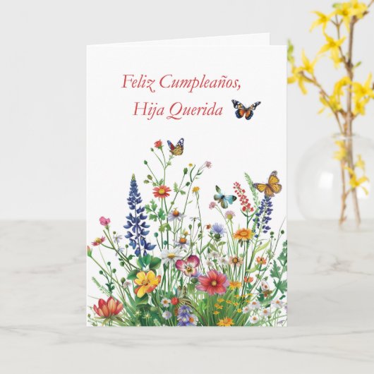 Carte Hija Feliz Cumpleaños Querida Flores Acuarela (Fleur jaune)