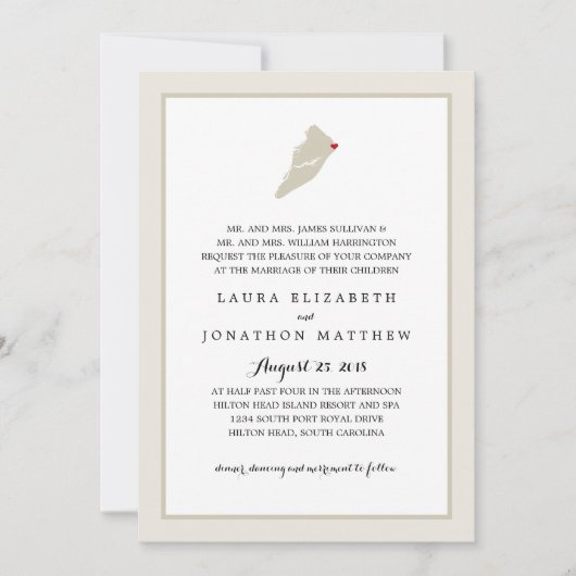 Carte Hilton Head Island avec coeur | MARIAGE (Devant)
