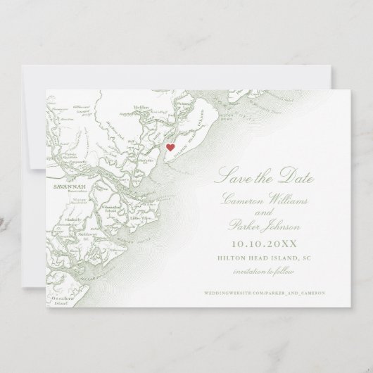 Carte Hilton Head SC Élégant Mariage vert Sage (Devant)