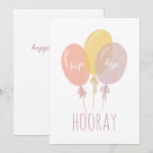 Carte Hip Hip Hooray, Joyeux anniversaire. Ballons migno (Devant / Derrière)