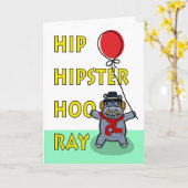 Carte Hip Hipster Hooray Anniversaire, Hippo (Fleur jaune)