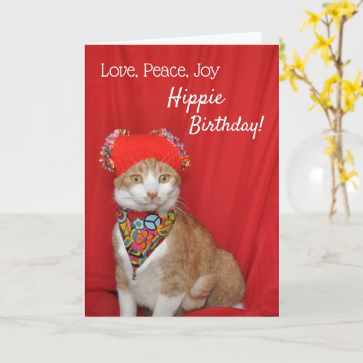 Carte Hippday d'anniversaire de chat orange et bla (Fleur jaune)