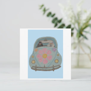 Carte Hippie Caniches dans leur voiture d'amour Flower C