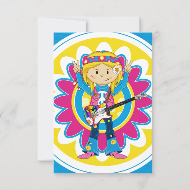 Carte Hippie fille avec guitare (Devant)