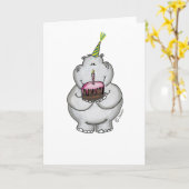 Carte Hippo anniversaire - Joyeux anniversaire (Fleur jaune)