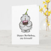Carte Hippo Anniversaire mon Ami - Joyeux Anniversaire (Fleur jaune)