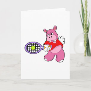 Carte Hippo au tennis avec raquette de tennis