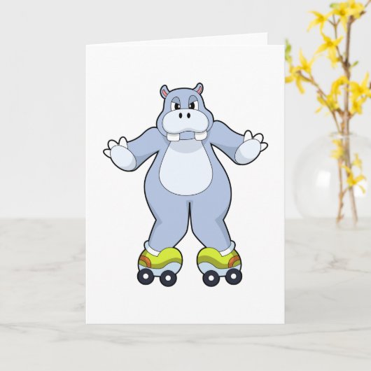 Carte Hippo avec patins à rouleaux (Fleur jaune)