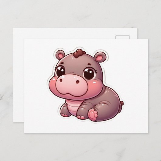 Carte Hippo bébé mignonne Moo Deng (Devant / Derrière)