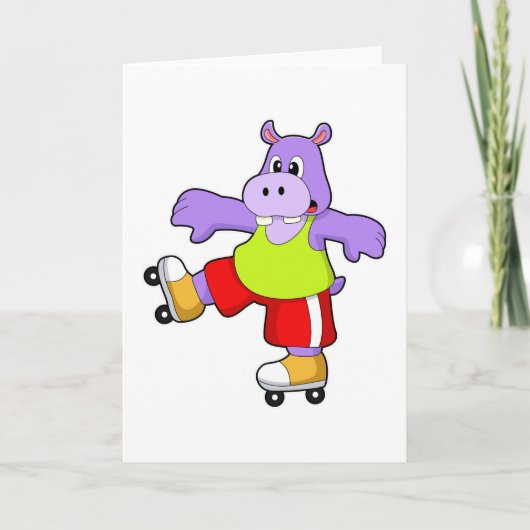 Carte Hippo comme patineur avec patins en ligne (Devant)